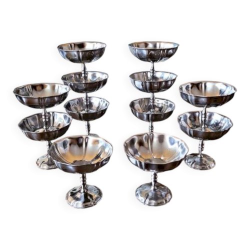 Coupelles / coupes à glaces vintage en inox, forme de fleur