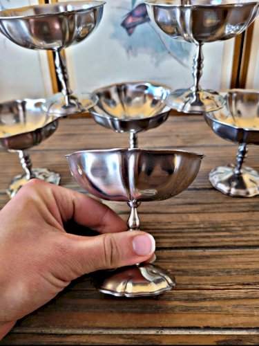 Coupes à glace en inox vintage années 70-80, forme de fleur