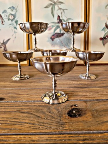 Coupes à glace en inox vintage années 70-80, forme de fleur