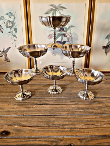 Coupes à glace en inox vintage années 70-80, forme de fleur