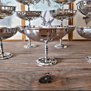 Coupes à glaces hautes vintage en inox, forme de fleur (lot de 12)