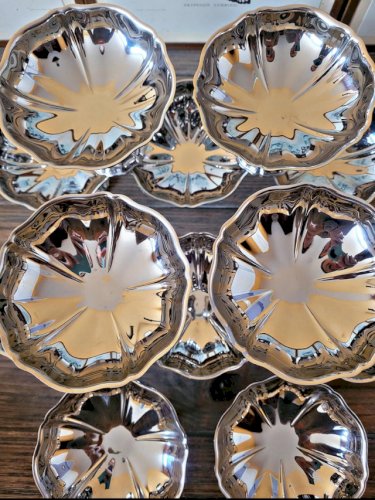 Coupes à glaces hautes vintage en inox, forme de fleur (lot de 12)