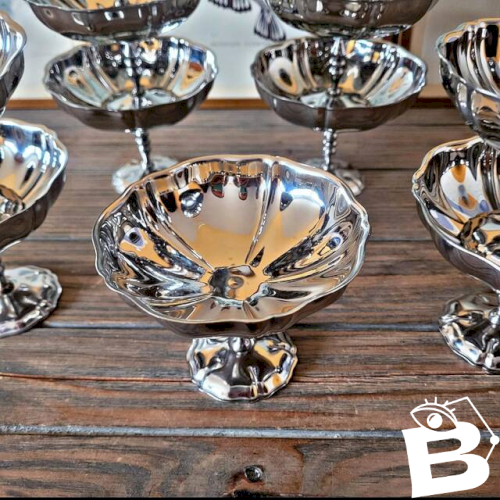 Coupes à glaces hautes vintage en inox, forme de fleur (lot de 12)