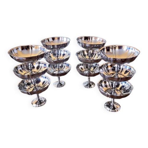 Coupes à glaces hautes vintage en inox, forme de fleur (lot de 12)