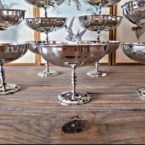 Coupes à glaces hautes vintage en inox, forme de fleur (lot de 12)
