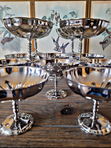 Coupes à glaces hautes vintage en inox, forme de fleur (lot de 12)