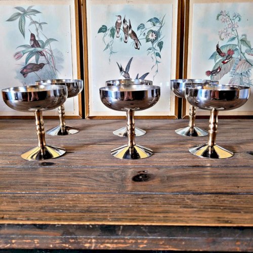 Coupes à glaces inox 18/10 IMB Italie, jambe dorée (lot de 6)