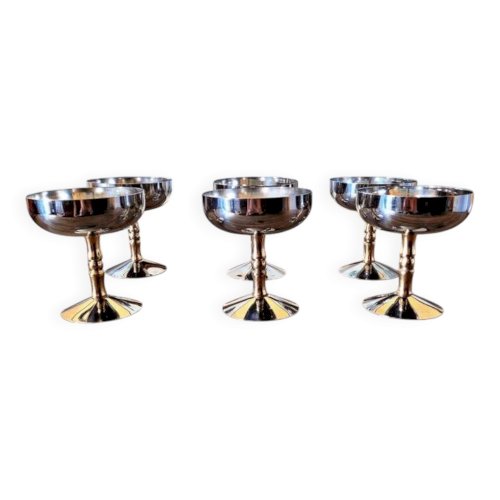Coupes à glaces inox 18/10 IMB Italie, jambe dorée (lot de 6)