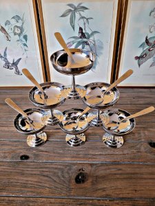 Letang Rémy vintage stainless steel round ice cream bowls 18/10 (set of 6)