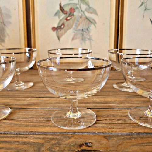 Coupes à glaces vintage en cristal liseré argenté