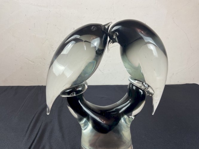 Couple d oiseaux Signé Livio Seguso Verre Murano 1960