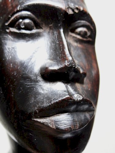 Couple de bustes Malgaches bois exotique foncé sculpté artisanat années 40-70