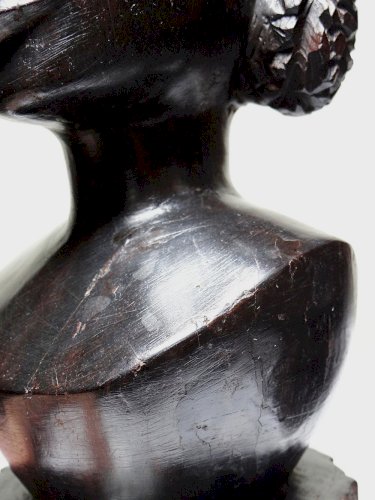 Couple de bustes Malgaches bois exotique foncé sculpté artisanat années 40-70