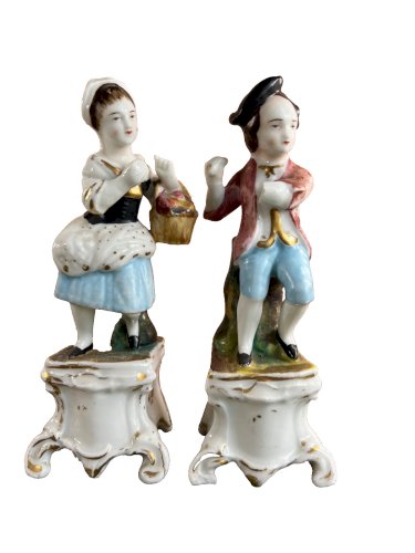 Couple en porcelaine de Paris XIXe – personnages porte-crayon