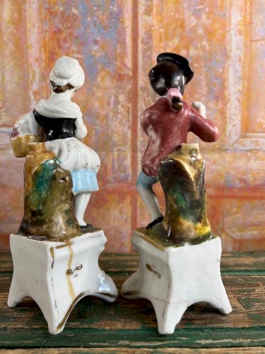 Couple en porcelaine de Paris XIXe – personnages porte-crayon