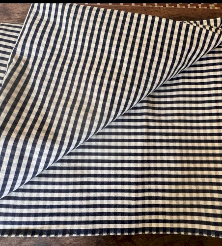 Coupon vintage de tissu neuf à carreaux bleu et blanc coton épais 364 X 153cms