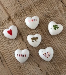 Porcelain lucky charm hearts to hang up