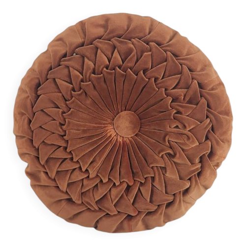 Coussin rond plissé velours