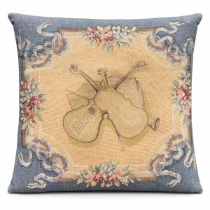 Vintage removable tapestry cushion musical instruments 45cm