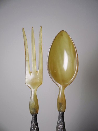 Couverts à salade Napoléon III anciens 1852-1870 métal argenté et corne