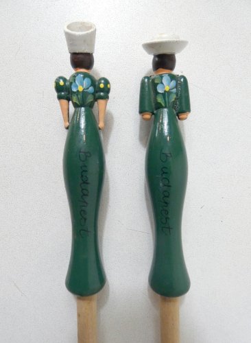 couverts à salade vintage en bois tourné peint main folk art artisanal