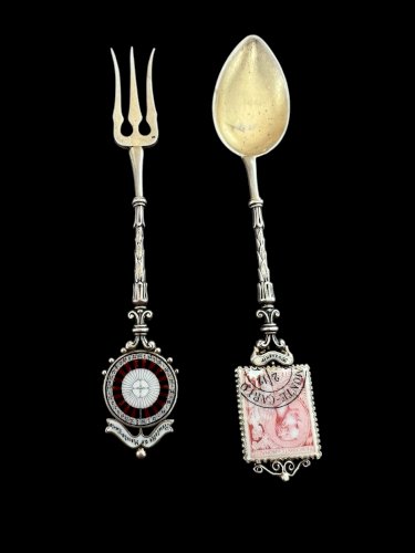 couverts argent massif Ancien Collection Monte Carlo Monaco Email Timbre Roulett