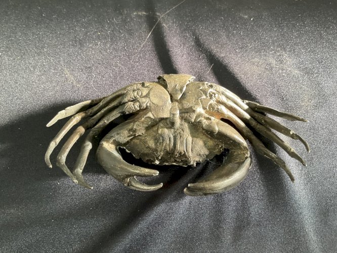 CRABE BRONZE ARGENTÉ Japanese Meiji Bronze Okimono - Crabs