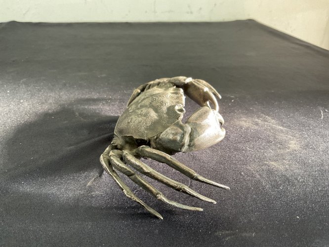 CRABE BRONZE ARGENTÉ Japanese Meiji Bronze Okimono - Crabs