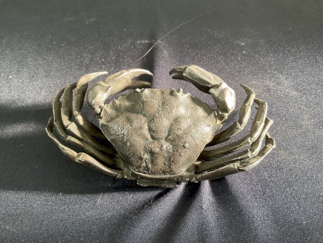 CRABE BRONZE ARGENTÉ Japanese Meiji Bronze Okimono - Crabs