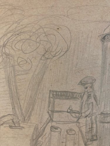 Crayon Sur Papier 1944 Jeanne Kosnick Kloss Art Brut Fermé Paysan Tracteur