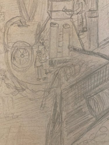 Crayon Sur Papier 1944 Jeanne Kosnick Kloss Art Brut Fermé Paysan Tracteur