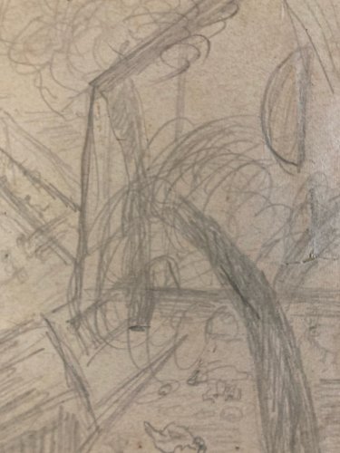 Crayon Sur Papier 1944 Jeanne Kosnick Kloss Art Brut Fermé Paysan Tracteur