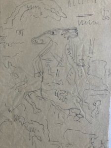 Crayon Sur Papier Calque 1950 Jeanne Kosnick Kloss Cheval Art Brut
