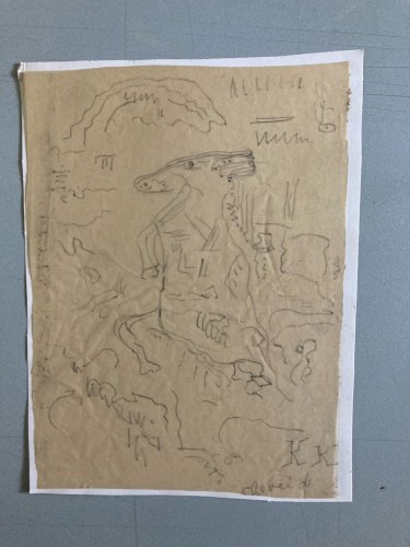 Crayon Sur Papier Calque 1950 Jeanne Kosnick Kloss Cheval Art Brut