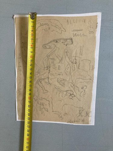 Crayon Sur Papier Calque 1950 Jeanne Kosnick Kloss Cheval Art Brut
