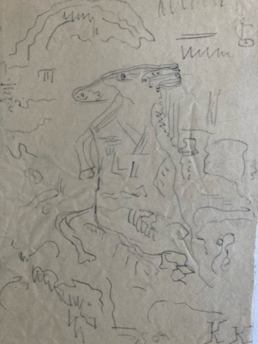 Crayon Sur Papier Calque 1950 Jeanne Kosnick Kloss Cheval Art Brut