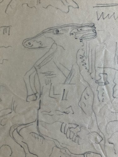 Crayon Sur Papier Calque 1950 Jeanne Kosnick Kloss Cheval Art Brut