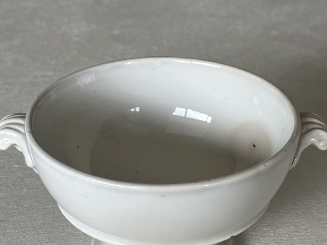 Creil et Montereau Bol à bouillon blanc avec couvercle, style vintage français France