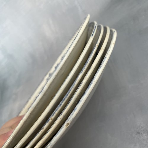 CREIL ET MONTEREAU lot 5 assiettes à dessert terre de fer décor PERRUCHE ~20.5cm