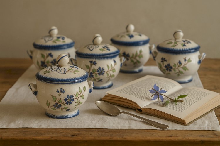 Creil & Montereau – Set de 5 Pots de Crème – Service Barbeau – XIXe