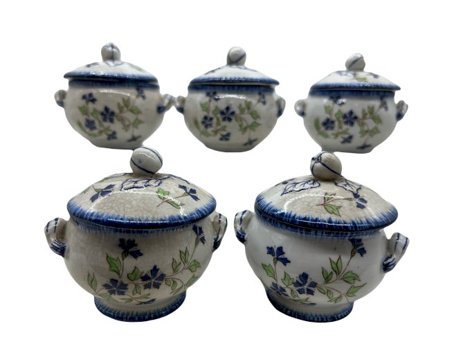 Creil & Montereau – Set de 5 Pots de Crème – Service Barbeau – XIXe