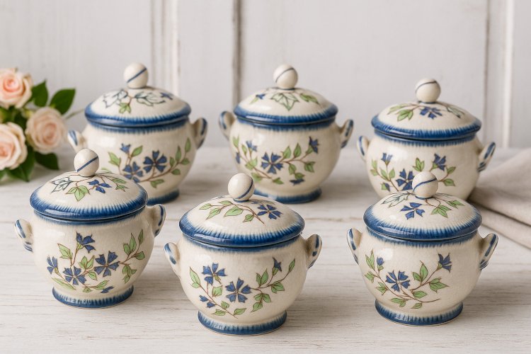 Creil & Montereau – Set de 5 Pots de Crème – Service Barbeau – XIXe