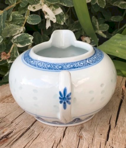 Crémier en porcelaine blanc et bleu