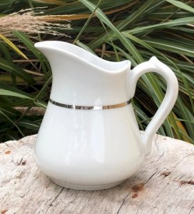 Vintage white porcelain creamer with silver trim CH-R