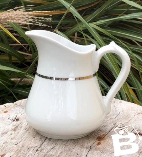 Crémier rétro vintage blanc liseré argenté en porcelaine CH-R