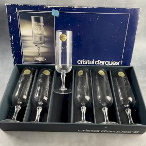 CRISTAL D'ARQUES box of 6 champagne flutes MATIGNON etched in relief ~16cl