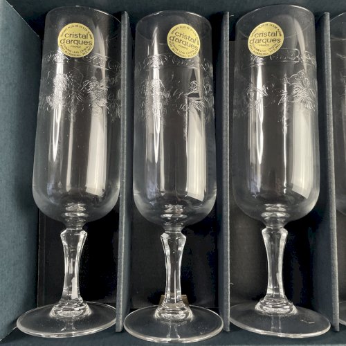 CRISTAL D'ARQUES boite 6 verres flute à champagne MATIGNON gravé en relief ~16cl
