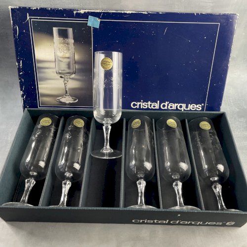 CRISTAL D'ARQUES boite 6 verres flute à champagne MATIGNON gravé en relief ~16cl