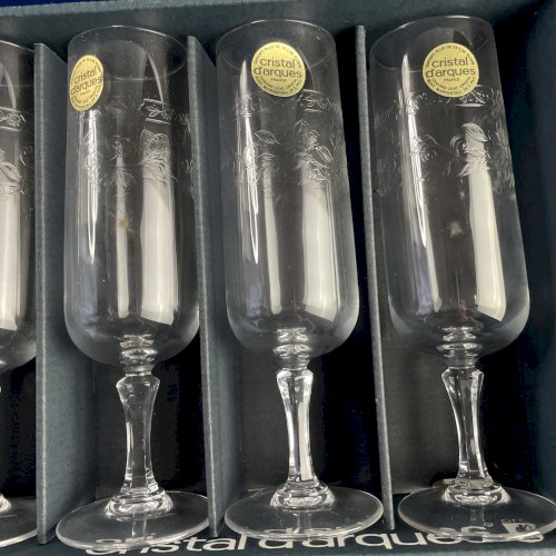 CRISTAL D'ARQUES boite 6 verres flute à champagne MATIGNON gravé en relief ~16cl