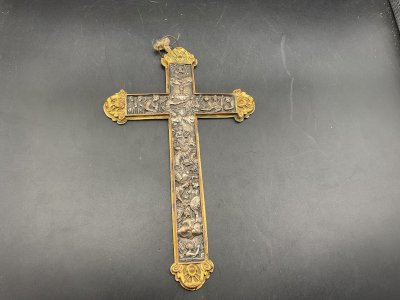 CROIX ,CRUCIFIX d autel représentant l enfer et le paradis XIXEME